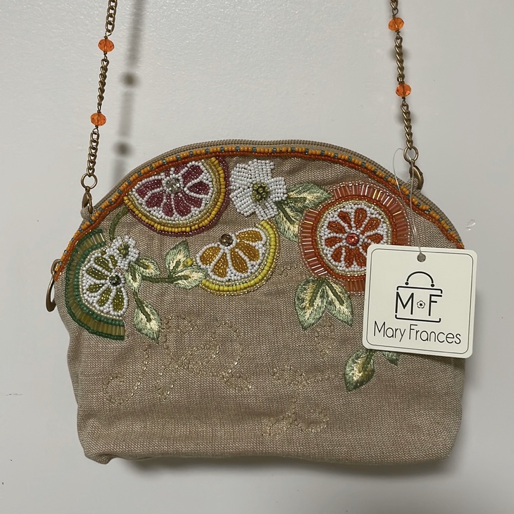 Mary Frances Citrus Print Beaded Crossbody